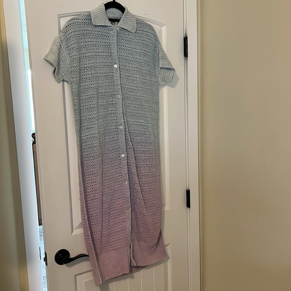 Free People Ombre Blue to Purple Open Stitch Alicia Crochet Cardigan XS NWT - Picture 3 of 12